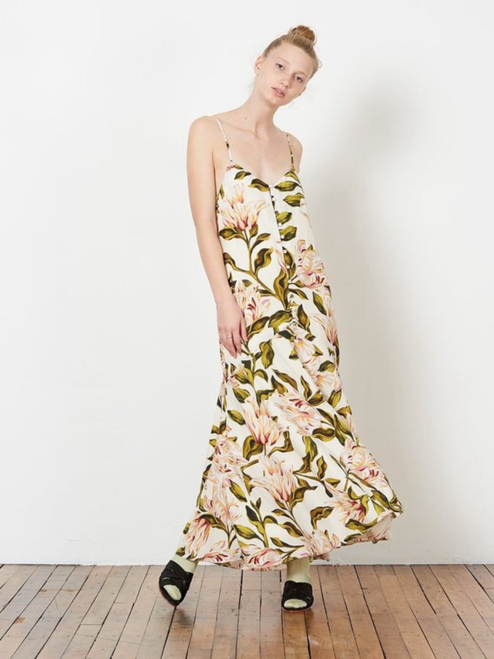 Mara Hoffman Ivory Maxi Dress with Pink Floral Print - Sz XL